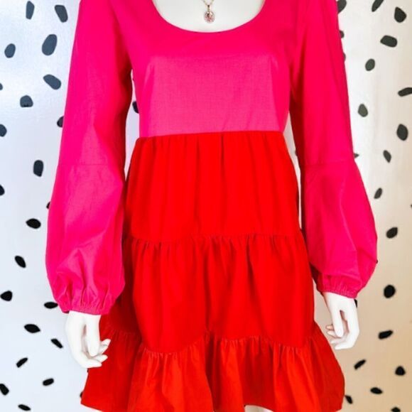 Pink and Red Babydoll Tiered Dress - Picture 2 of 8